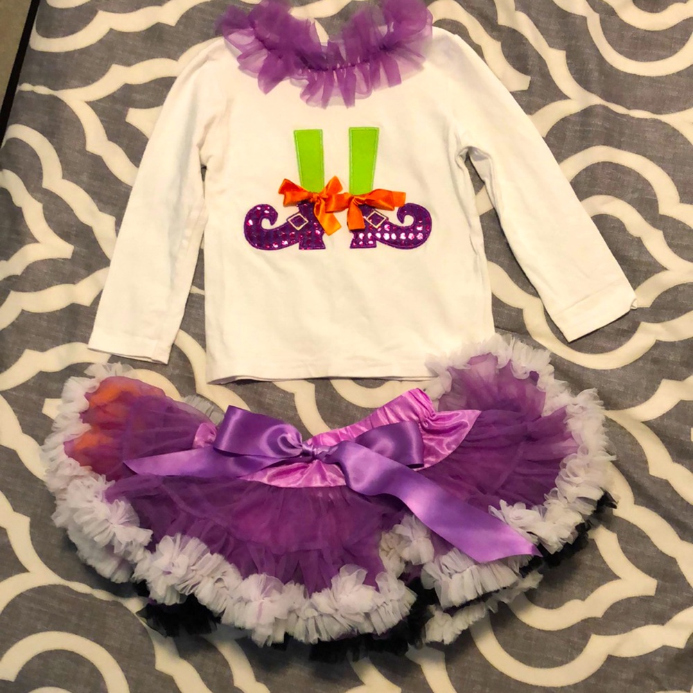 Girls Handmade Halloween tutu and shirt set